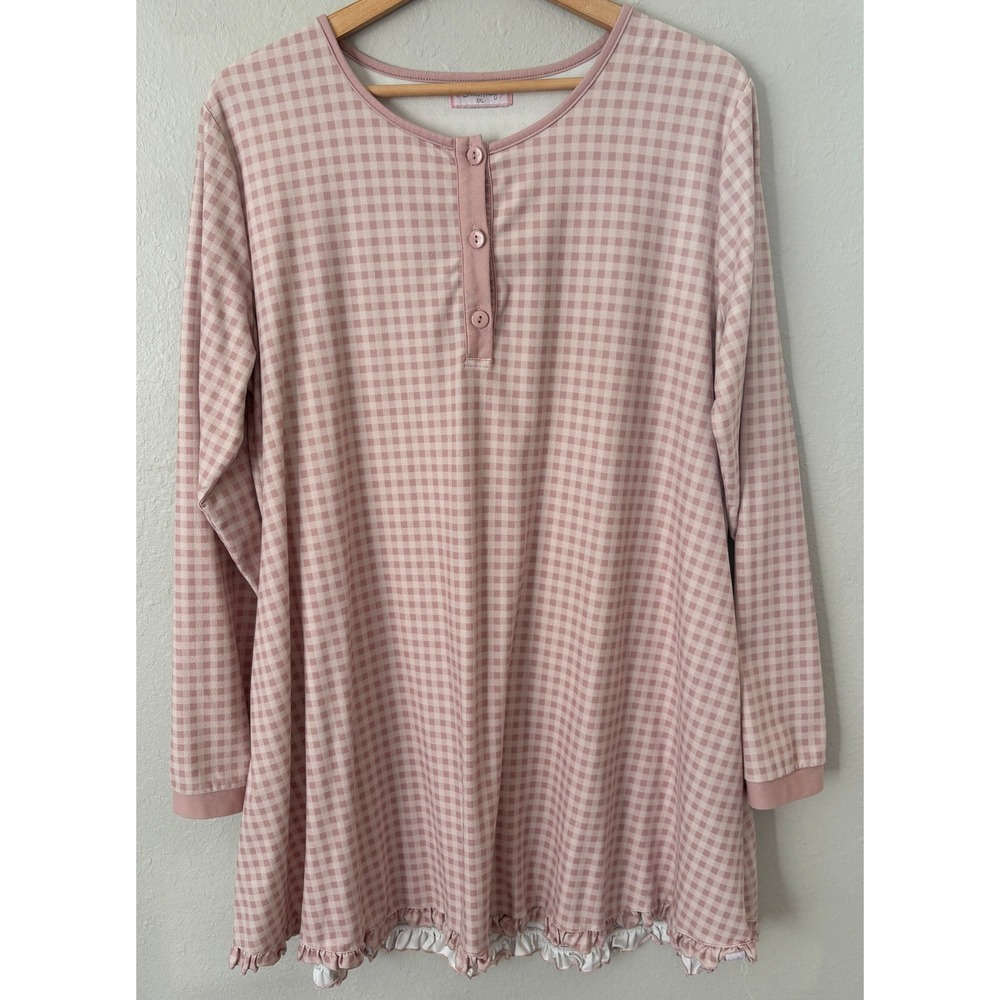 Sweet Honey Womens Gingham Ruffle Hem Nightgown XXL Pink Sleep Shirt Pockets